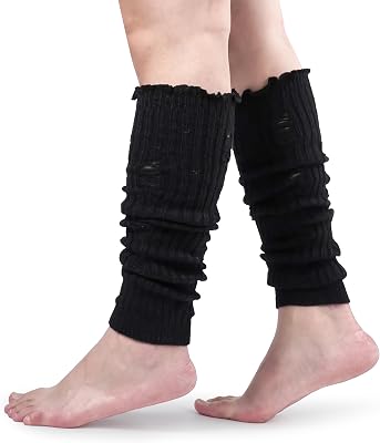BomKinta Women Leg Warmers with Holes Retro Ruffle Leg Sleeves Soft Knee High Footless Socks
