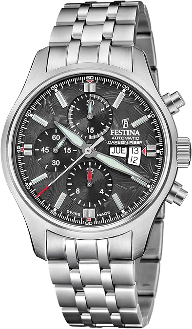 Festina Swiss Made Stainless Steel Chronograph Mens Watch I Model F20158-1 Automatic Movement