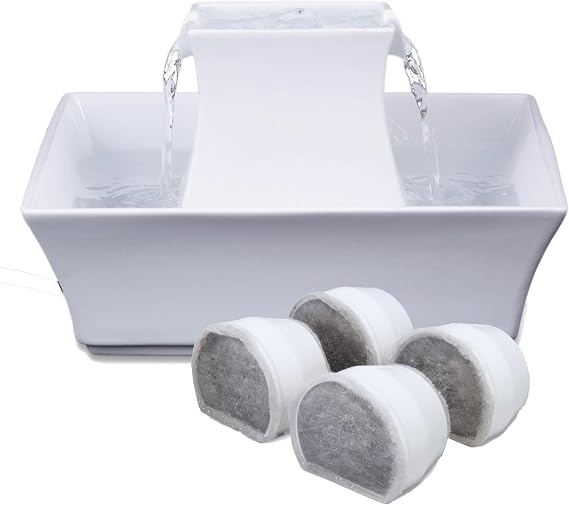 PetSafe Drinkwell Pagoda Fountain, 70 oz Ceramic, 4-Pk Filters Included