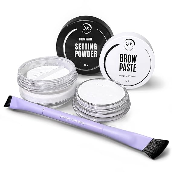 Ink Permanent Eyebrow Mapping Kit, White Brow Paste, Setting Powder, Brush