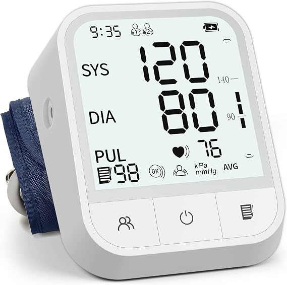 Blood Pressure Monitor Blood Pressure Machine Automatic Upper Arm Adjustable Cuff with Large Backlit Display, 2 * 99 Memory Blood Pressure Monitors for Home Use with Storage Bag