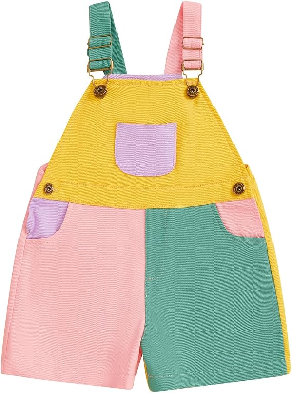 Chloefairy Toddler Boy Girl Overalls Colorful Patchwork Romper Suspender Overall Shorts Summer Strap Short Bib Pants