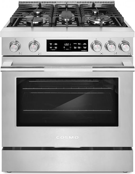 30 in. Stellar Coll 4.8 cu ft 5 Burner Gas Range, Air Fry, Stainless Steel