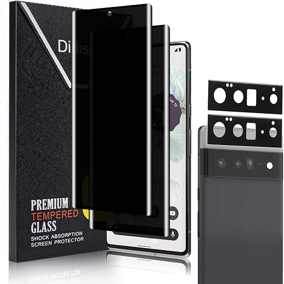 Didisky 2+2 Pack Privacy Screen Protector for Google Pixel 6 Pro Tempered Glass and Camera Lens Protector,9H Hardness,Easy to Install,3D Curved Full Coverage,Scratch-Resistant,Bubble Free