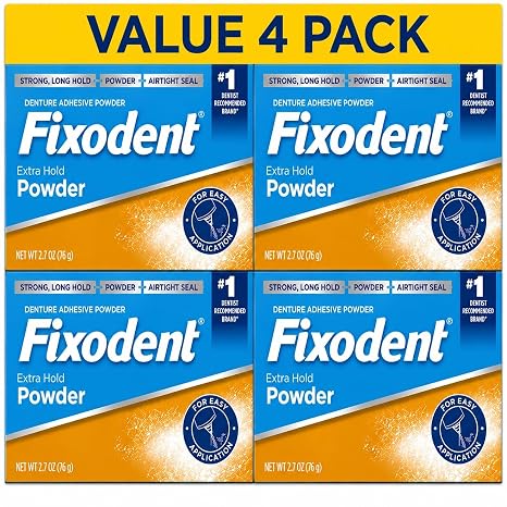 Fixodent Extra Hold Denture Adhesive Powder, Original Version, 2.7 Oz, Pack of 4