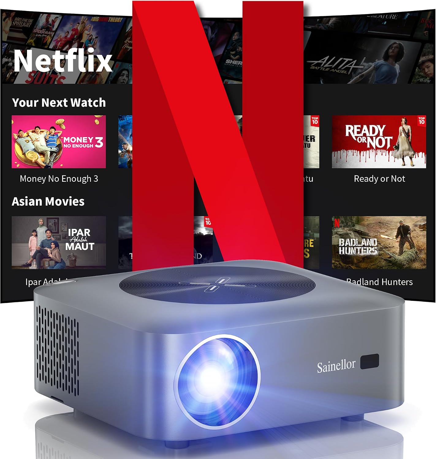4k projector android os 12.0 4gb  32gb mini projector with e-focus wifi6 bluetooth 5.0 500 ansi fhd 1080p 4d keystone zoom 4k support compatible with usb av hdmi smartphone laptop game