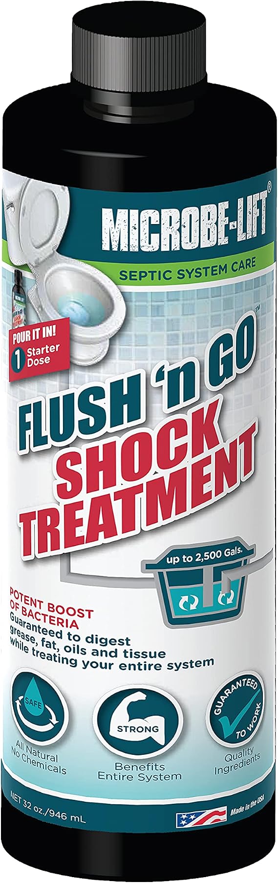 MICROBE-LIFT Septic Tank Shock Treatment - 1 Dose Establishes a Healthy Bacteria Colony for a Better Performing Septic Tank - Works for up to 2,500 Gallon Tanks, 32oz