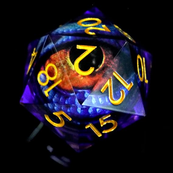 Handmade Sharp Edge 33mm Large Dice.Moving Dragon Eyeball Core Single Large D20 with Gift Box for Dungeons and Dragons(Purple red Eyeball)