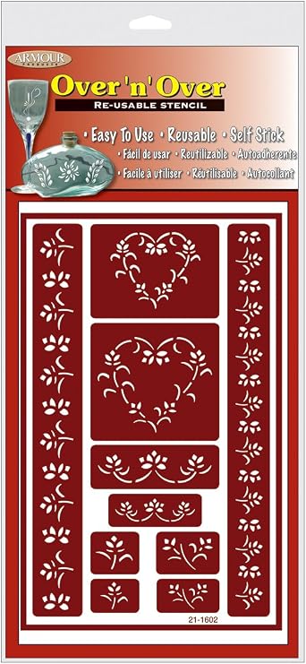 Armour Etch Over N Over Stencil, Floral Hearts