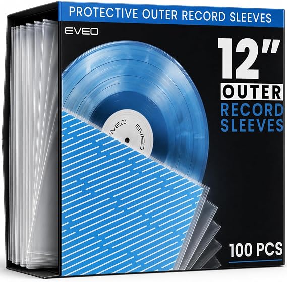 EVEO 100x Vinyl Record Sleeves Outer Crystal Clear Outer Vinyl Sleeves LP Album Covers 12.75"x12.75" | Perfect Fit Protective 3 Mil Protection for Single & Double LPs - Archival Standard