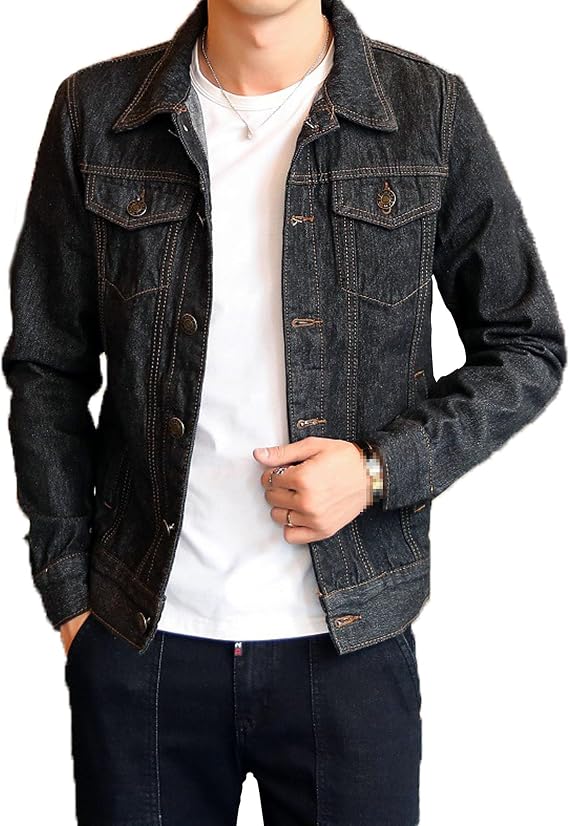 Men's Rugged Wear Button Denim Jacket Trucker Style Slim Fit Cowboy Coat Classic Long Sleeve Jean Jackets
