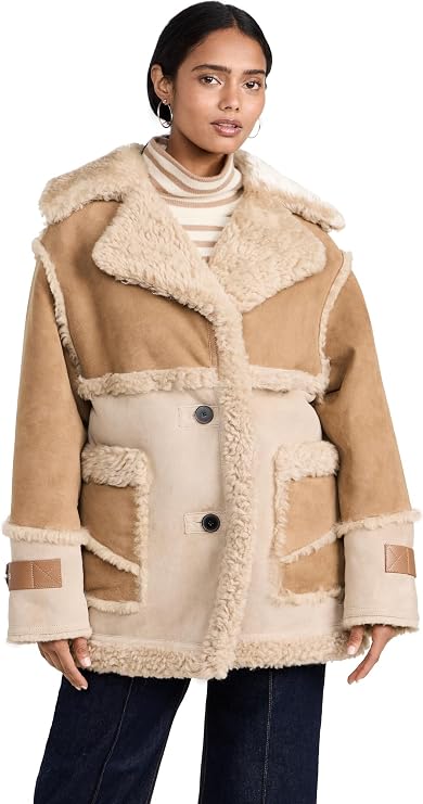 Shoreditch Ski Club Women's Reva Shearling Coat, Camel & Sand, Tan, S
