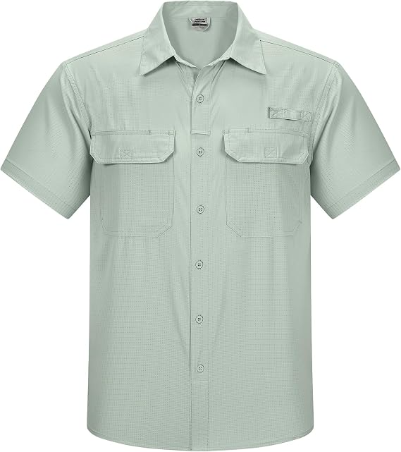 Outdoor Ventures Men's Lightweight Short Sleeve Fishing Shirt UPF 50 Button Down Quick Dry Cooling Hiking Travel Safari Shirt