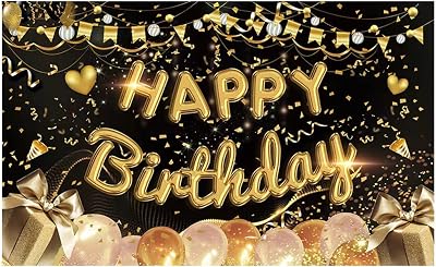 Happy Birthday Banner Black Gold Happy Birthday Backdrop Party Decorations Supplies for Women Men Children Girl Boy
