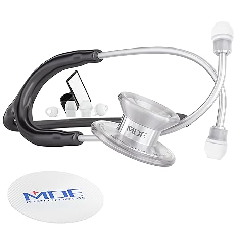 MDF Instruments, MD One Epoch Lightweight Titanium Stethoscope, Adult, Black Tube, Silver Chestpiece-Headset, MDF777T11