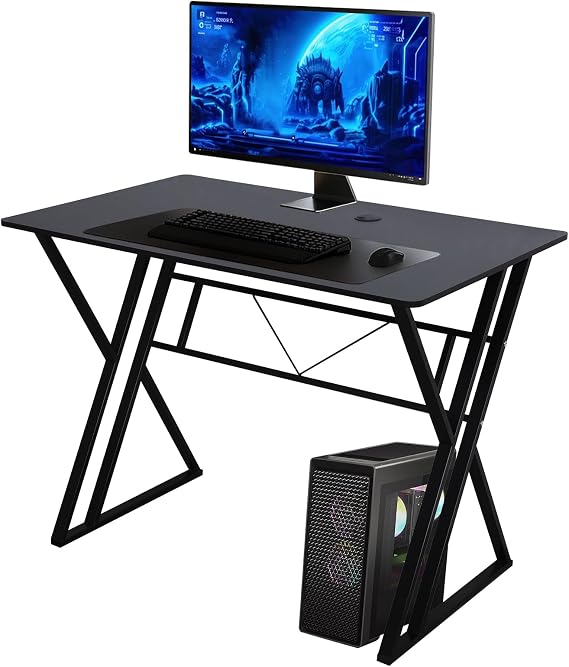 Gaming Desk - Ergonomic Computer Game Table, Dual K-Shaped Steel Legs, Sturdy PC Workstation Desk for Home Office & Gaming Setup with Cable Management 100cm