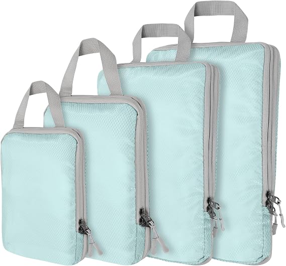 Compression Packing Cubes,4 Set Ultralight Packing Cubes for Carry on Suitcase, Travel Packing Essentials for Suitcase Organizer Bags Set, Durable Travel cubes for Luggage (Set of 4, Lake Blue)