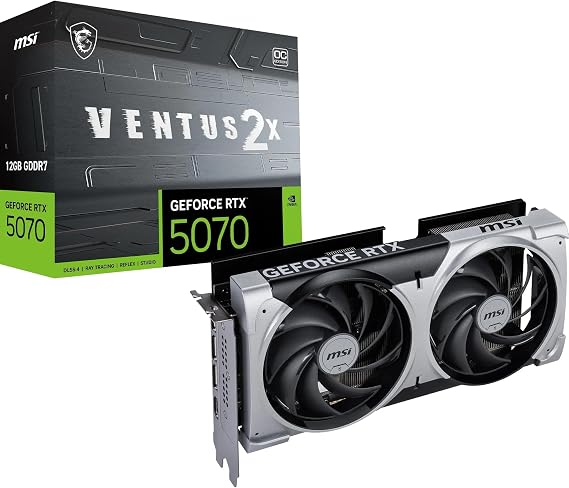 MSI NVIDIA GeForce RTX 5070 12G Ventus 2X OC 192 bit GDDR7 Game Graphics Card, Increase Frequency up to 2557 MHz, PCIe Gen 5, DLSS 4, DP 2.1 x 3, HDMI 2.1 x 1, SFF Ready