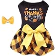 CuteBone Happy Thanksgiving Day Dog Fall Dress Costume Velvet for Small Dogs Girl Puppy Dresses Yellow Plaid Dog Clothes CVA03S-D