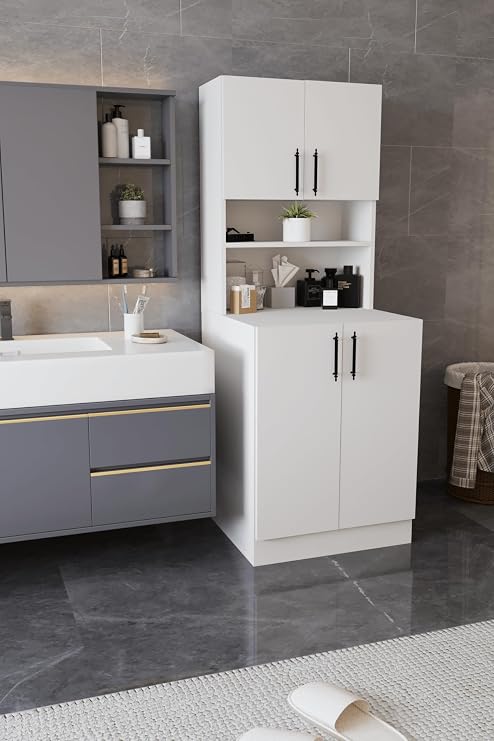 DF03101 Çamaşır Makinesi Dolabı Banyo Boy Dolabı BEYAZ