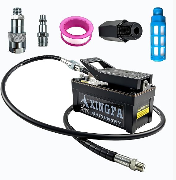 Air Hydraulic Pump 10,000 PSL, 0.45 Gal Reservoir, NPT 3/8" Oil Outlet, NPT 1/4" Inlet, Hydraulic Pump Air Hydraulic Foot Pump Made of Aluminum with 6.6ft Pipe, Black