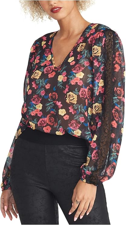 RACHEL Rachel Roy Womens Chiffon Metallic Blouse