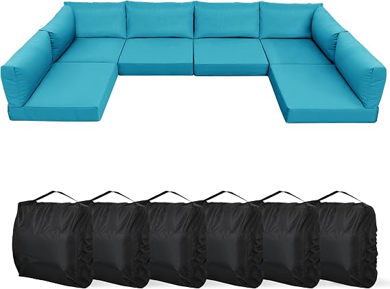 YEFU Outdoor Cushions for Patio Furniture: Replacement Cushions for Outdoor Furniture - Waterproof Couch Cushion - Fade-Resistant/Easy Clean - 14 Piece Sectional Cushion - Non-Slip/Storage Bag/Aruba