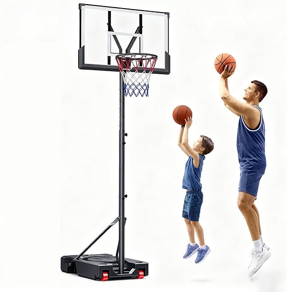 Basketball Hoop for Outdoor, 5.7-10 FT Adjustable Height Portable Basketball Goal System with 45" Shatterproof, Wheels, Water/Sand Base, for Adults, Teens & Kids