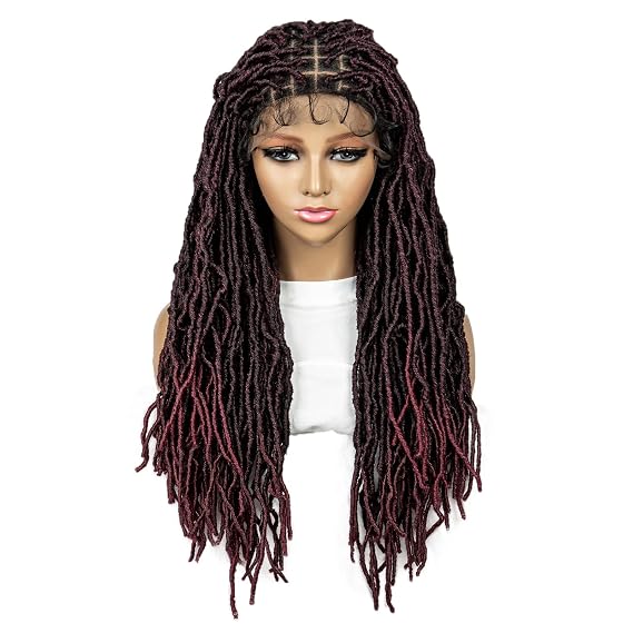 Braided Wigs for Black Women 9x6 Double Lace Front Braided Wigs Burgundy Color Braid African With Baby Hair Braided Synthetic Lace Front Dreadlocks Wigs 26 inches (1B/bug)
