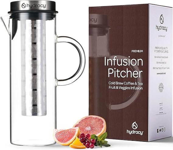 Hydracy Cold Brew Coffee Pitcher,Borosilicate Glass Iced Tea Maker 52oz