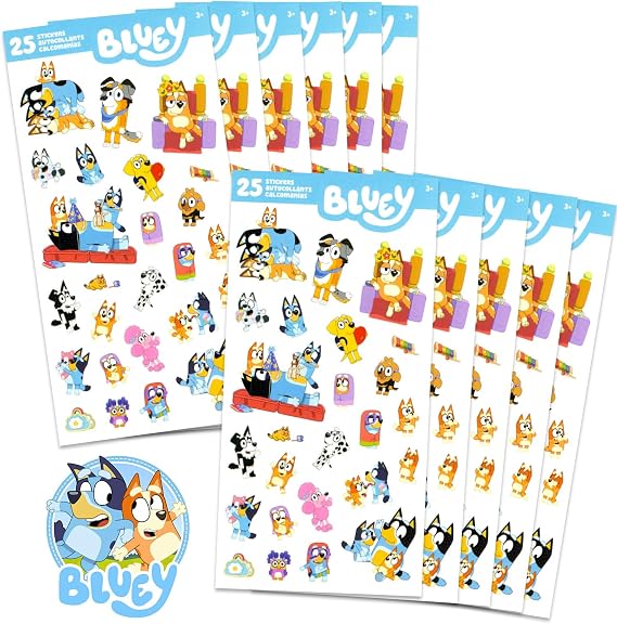Bluey Stickers Party Favors for Boys & Girls 12 Pack Bundle