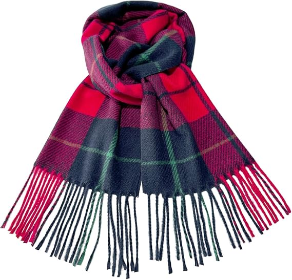 Winter Scarf for Women Red Green Plaid Scarf w/fringe Tartan Cashmere Feel Pashmina Shawl Soft Warm Chunky Scarves