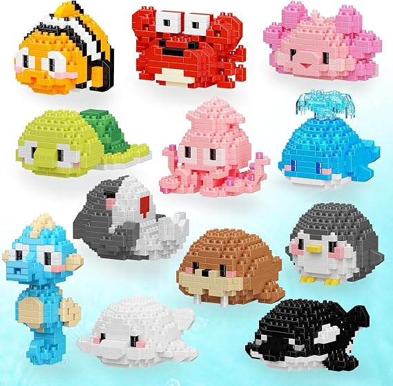 Party Favors 12 Pack Mini Building Blocks Set with Sea Creatures Toy Set