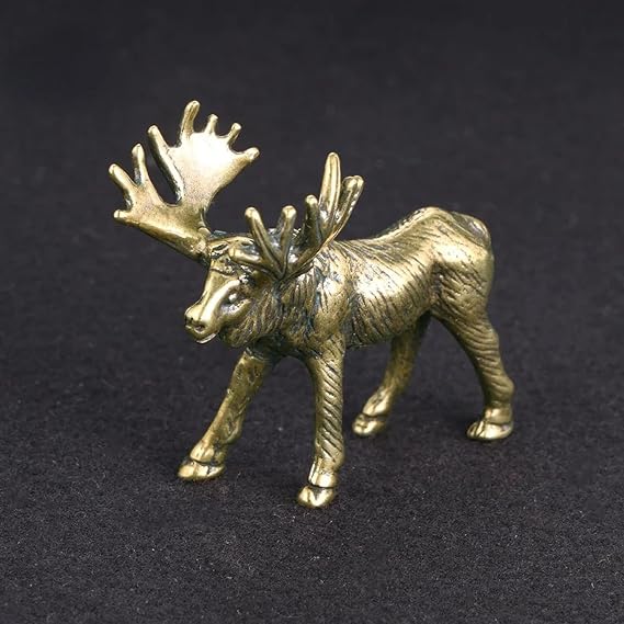 Brass Figurines Home Decor,4.8x4.3cm Solid Brass Deer Figurines Retro Animal Moose Small Statue Desk Ornament Tea Pet Table Crafts