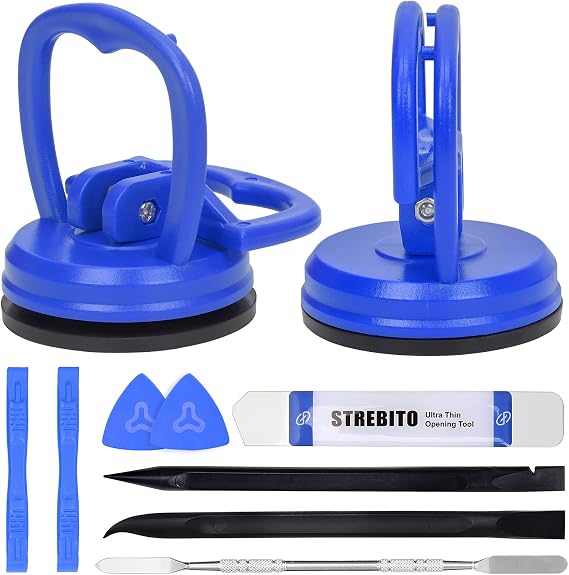 STREBITO Suction Cups Heavy-Duty 2 Pieces + Spudger Pry Tool Kit 11 Piece Opening Tool Bundle, Ultimate Toolkit for iMac, iPhone, MacBook, iPad, TV, Phone, Laptop, Computer, Tablet, LCD Screen Remover