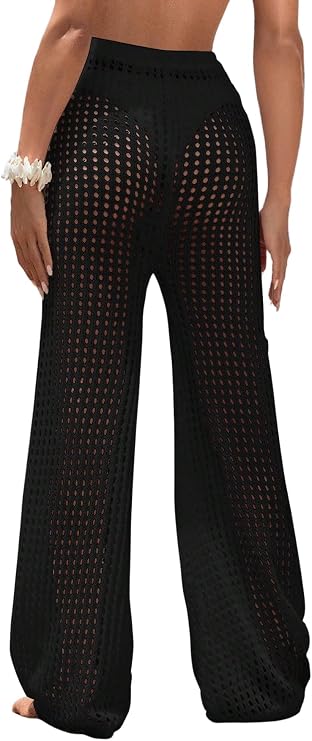 COZYEASE Women's Crochet Pants Wide Leg Beach Cover Up Vacation Outfits