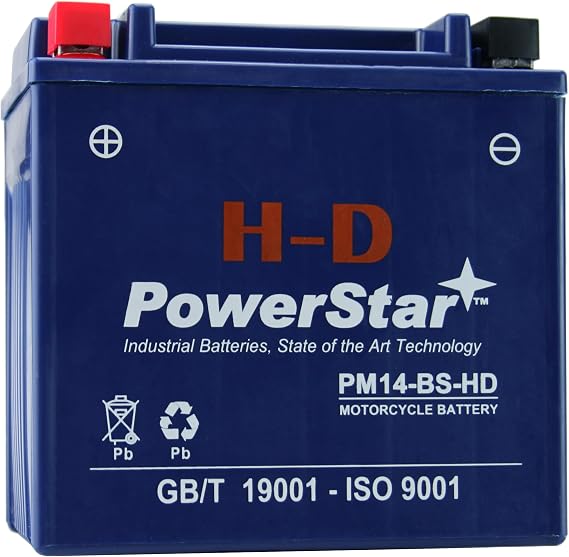 PowerStar H-D Battery for YTX14-BS AKA CTX14-BS, Motorcycle/PowerSport Battery -