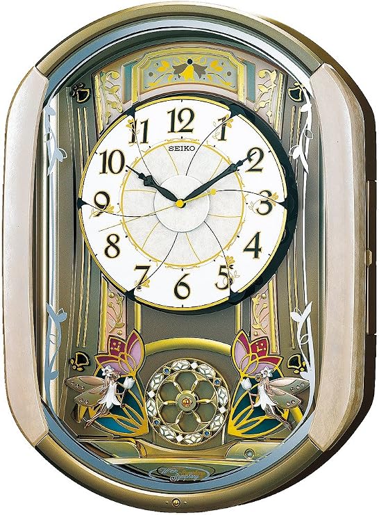 Seiko Clock RE567G Wall Clock, Karatake Clock, Radio Clock, Analog 30 Songs, Melody, Programming Function, Rotating Decoration, Light Pink, Marble Pattern