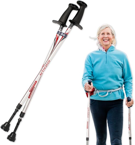 Urban Poling ACTIVATOR Walking Poles for Balance and Rehabilitation 1 Pair Ergonomic CoreGripTM Handles Adjustable, Collapsible, and Lightweight for Stability and Recovery in Silver/Red