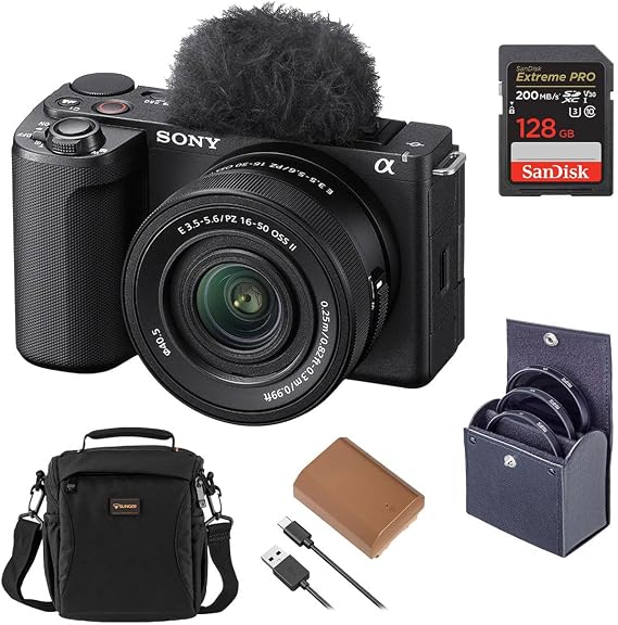 Sony Alpha ZV-E10 II Mirrorless Camera with E PZ 16-50mm f/3.5-5.6 OSS II Lens, Black, Bundle with 128GB Memory Card, Battery, 40.5mm Filter Kit and Shoulder Bag, Sony