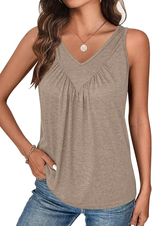 Bliwov Womens Tank Tops V Neck Ruched Cute Summer Sleeveless Shirts