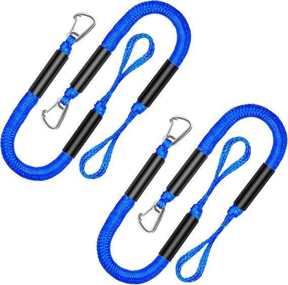 Mooring with 2ft Bungee Dock Line 4-Pack - Essential Accessories for Diverse Watercraft Built in Snubber, Kayak, Watercraft, SeaDoo, Jet Ski, Pontoon, Canoe, Power Boat