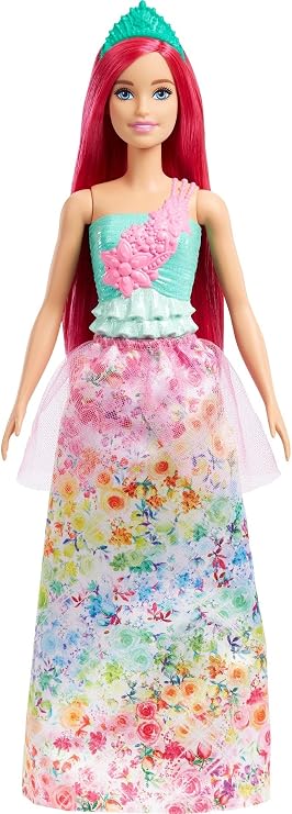 Barbie Dreamtopia Royal Fashion Doll with Dark-Pink Hair & Sparkly Bodice Wearing Removable Skirt, Shoes & Headband Accessory