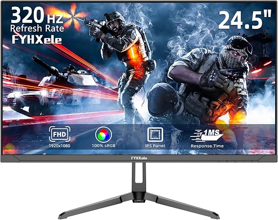 FYHXele 24.5 Inch Gaming Monitor 320Hz, FHD 1920x1080 Computer Monitor, 1ms Frameless, 100% sRGB, LED Background Light, Freesync Eye Care 2Display Port, 2HDMI