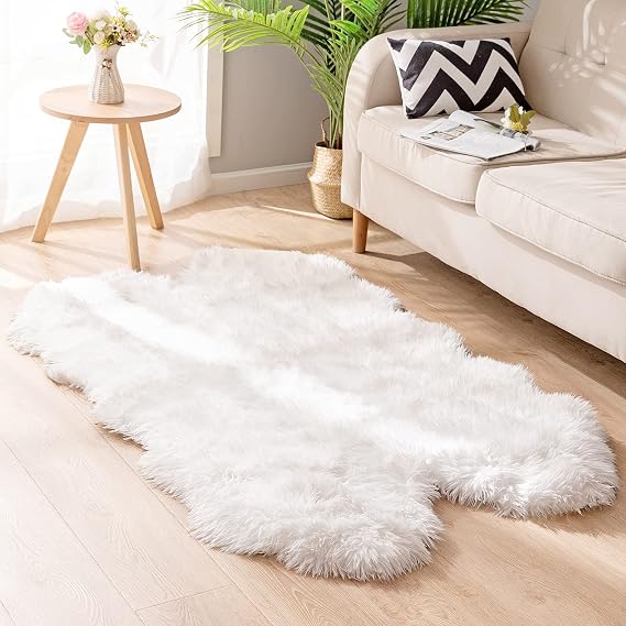 Carvapet 3x5 White Faux Sheepskin Area Rug, Fluffy Soft Shaggy Floor Carpet