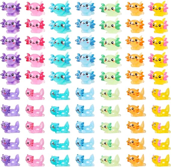 70 Pcs Mini Resin Axolotl, Tiny Axolotl Miniature Figures Toy Mini Axolotl Charm Ornament for Fairy Garden Landscape Aquarium Birthday Christmas Party Decoration (7 Colors)