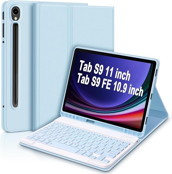 Samsung Galaxy Tab S10 Lite/S9/S10 Fe/S9 Fe 10.9 Inch Case Compatible Keyboard Bluetooth Turkish Q Keyboard Case (Blue)