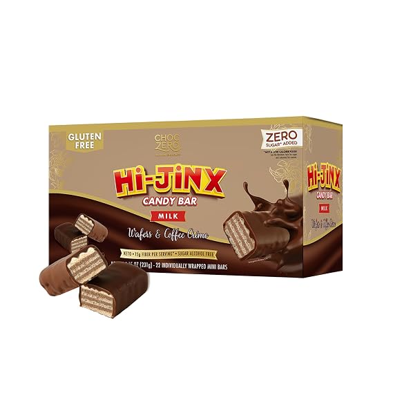 ChocZero Hi-Jinx Milk Chocolate Wafer Bars, Crispy Wafer Layers with Coffee Creme, No Sugar Added, Gluten Free Candy Bars, 8.15 oz Box