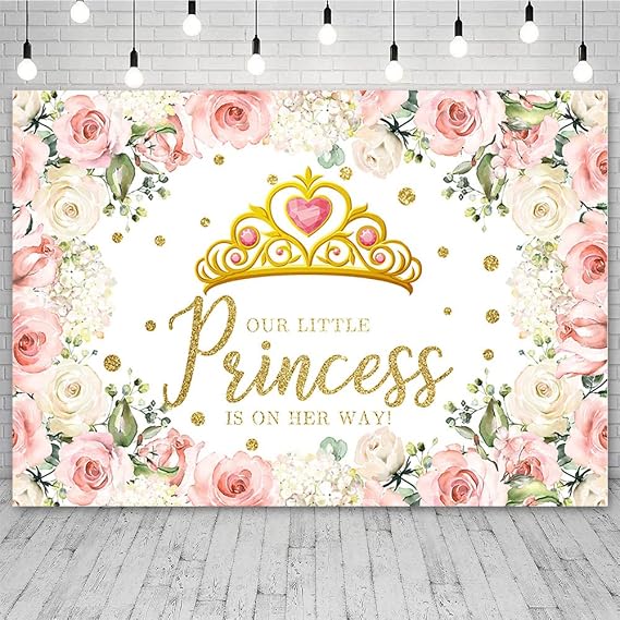 Sendy 7x5ft Little Princess Baby Shower Backdrop for Girl Our Little Princess is on Her Way Baby Shower Photography Background Gold Crown Pink Floral Party Decorations Banner Photo Booth Props