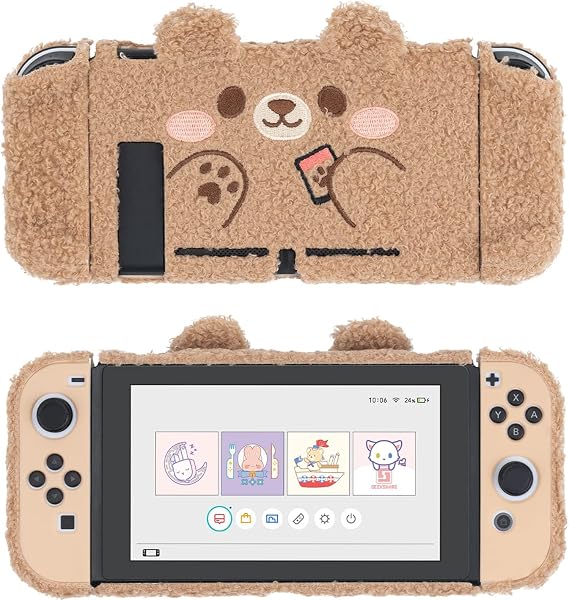 GeekShare Cute Plush Protective Case Cover Compatible with Nintendo Switch and Joy Con- Shock-Absorption and Anti-Scratch - Plush Bear